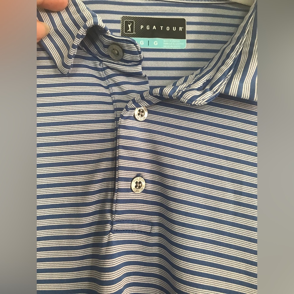 PGA TOUR polo GOlF shirt Blue with white stripes Size LG - Picture 6 of 10